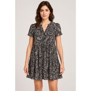 Diane Von Furstenberg Vinita Silk Floral Baby Doll Dress Black,‎ White Size 4
